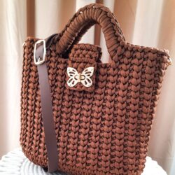 Torba Damska ze sznurka z Podszewką - Kolor Cynamonowy