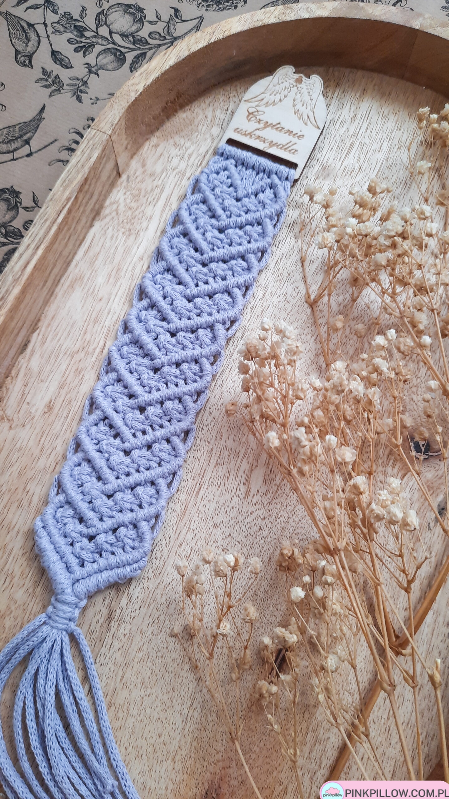 Zakładka Książkowa z Makramy - Kolor Jasny Fiolet - obrazek 5