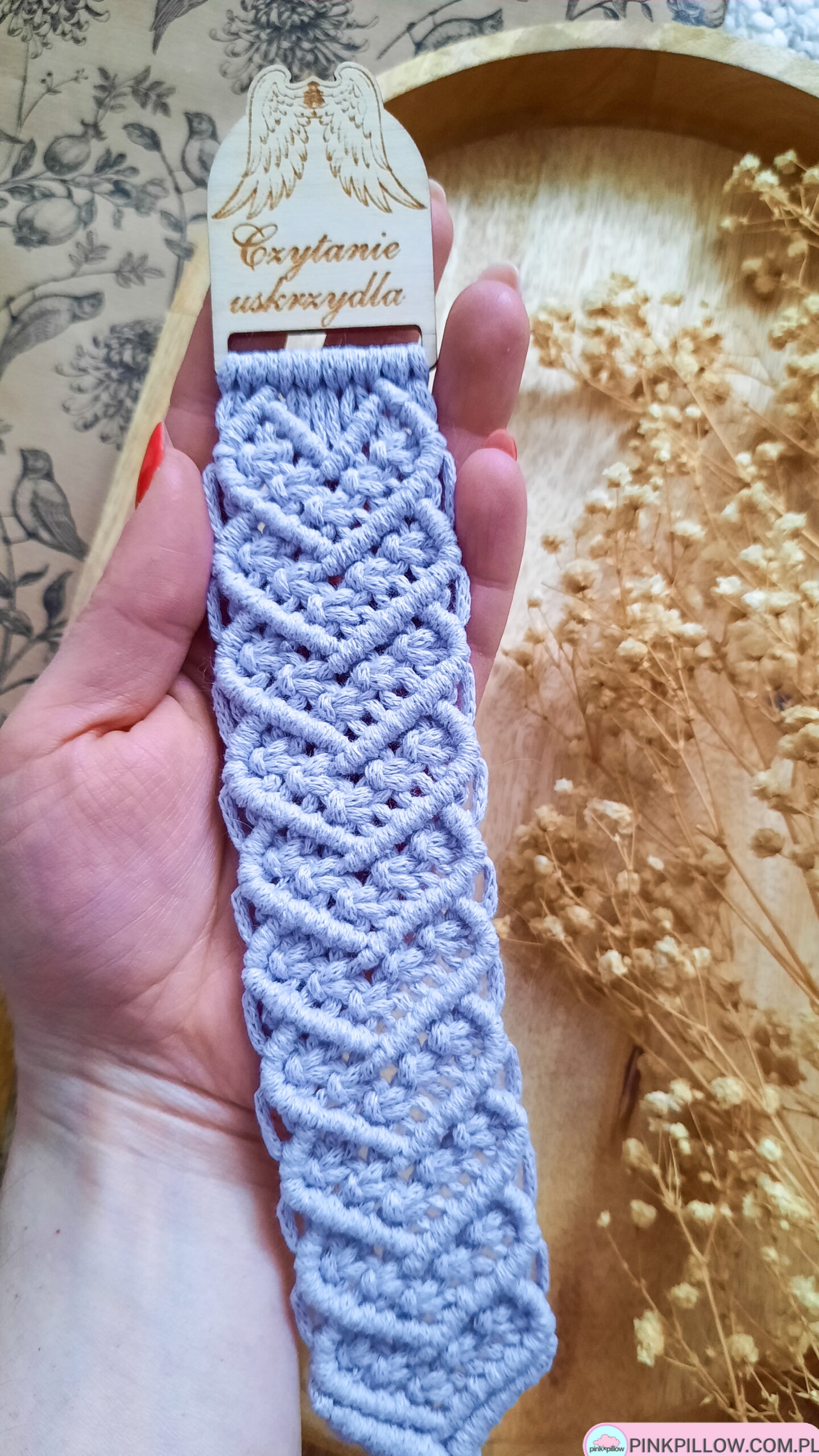 Zakładka Książkowa z Makramy - Kolor Jasny Fiolet - obrazek 2