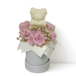 Mały sojowy Flower Box Biały z Misiem