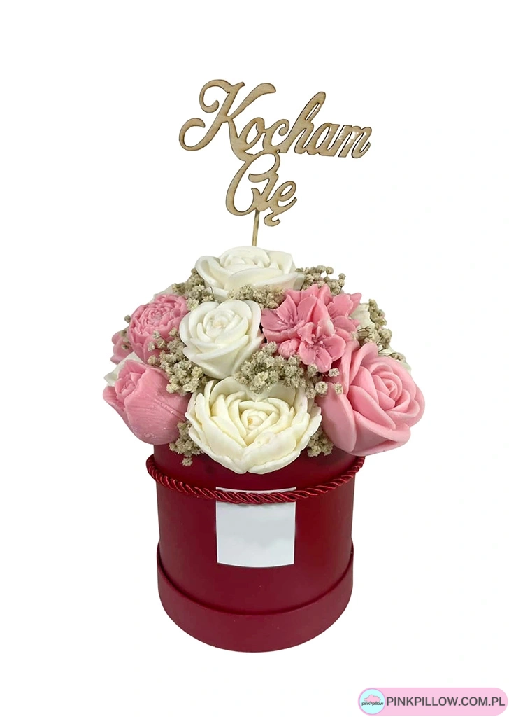 Czerwony Flower Box ze świeczek - Z napisem Kocham Cię