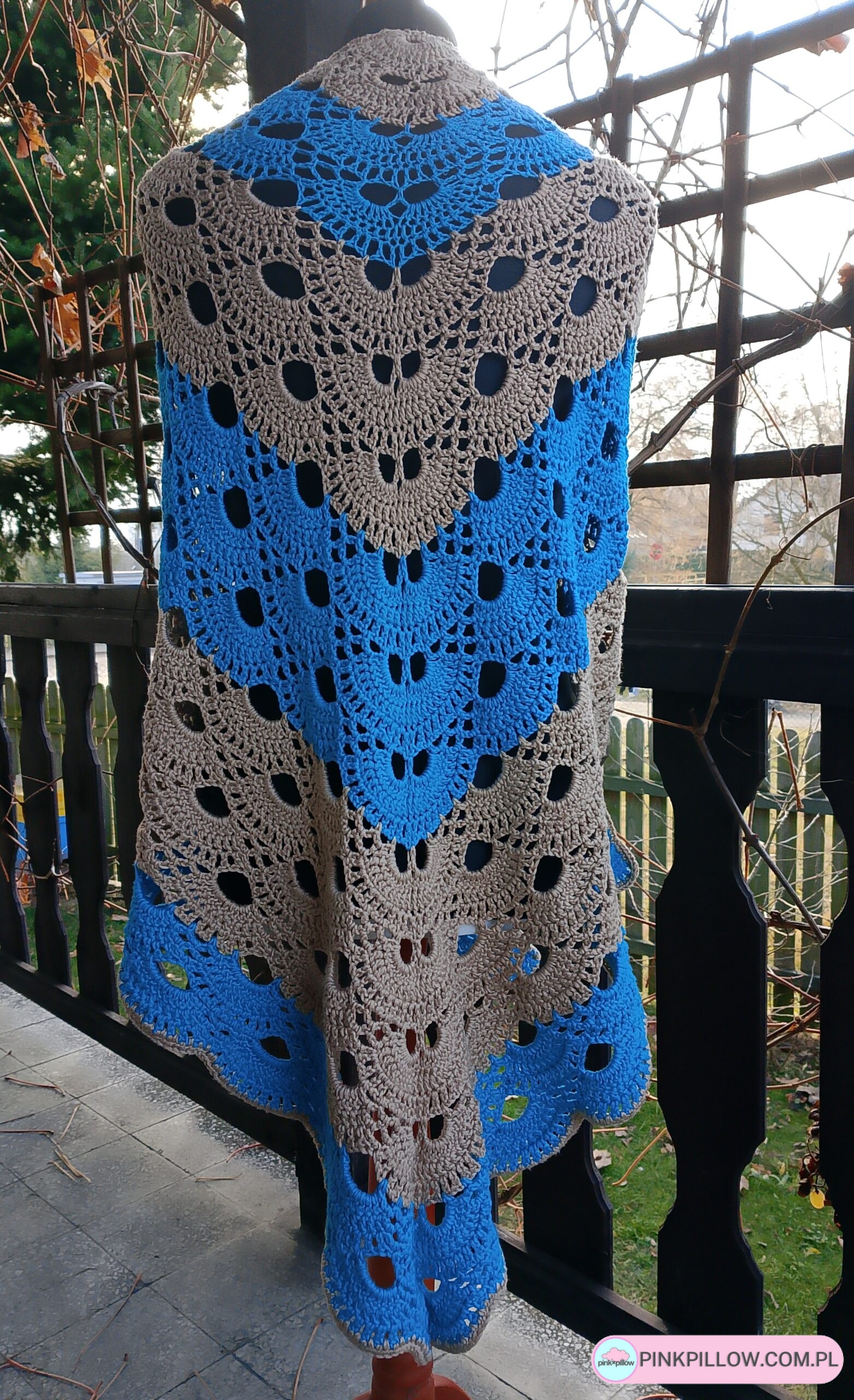 Bardzo Duża Chusta damska - Kolor Karmelowo-Niebieska - obrazek 4