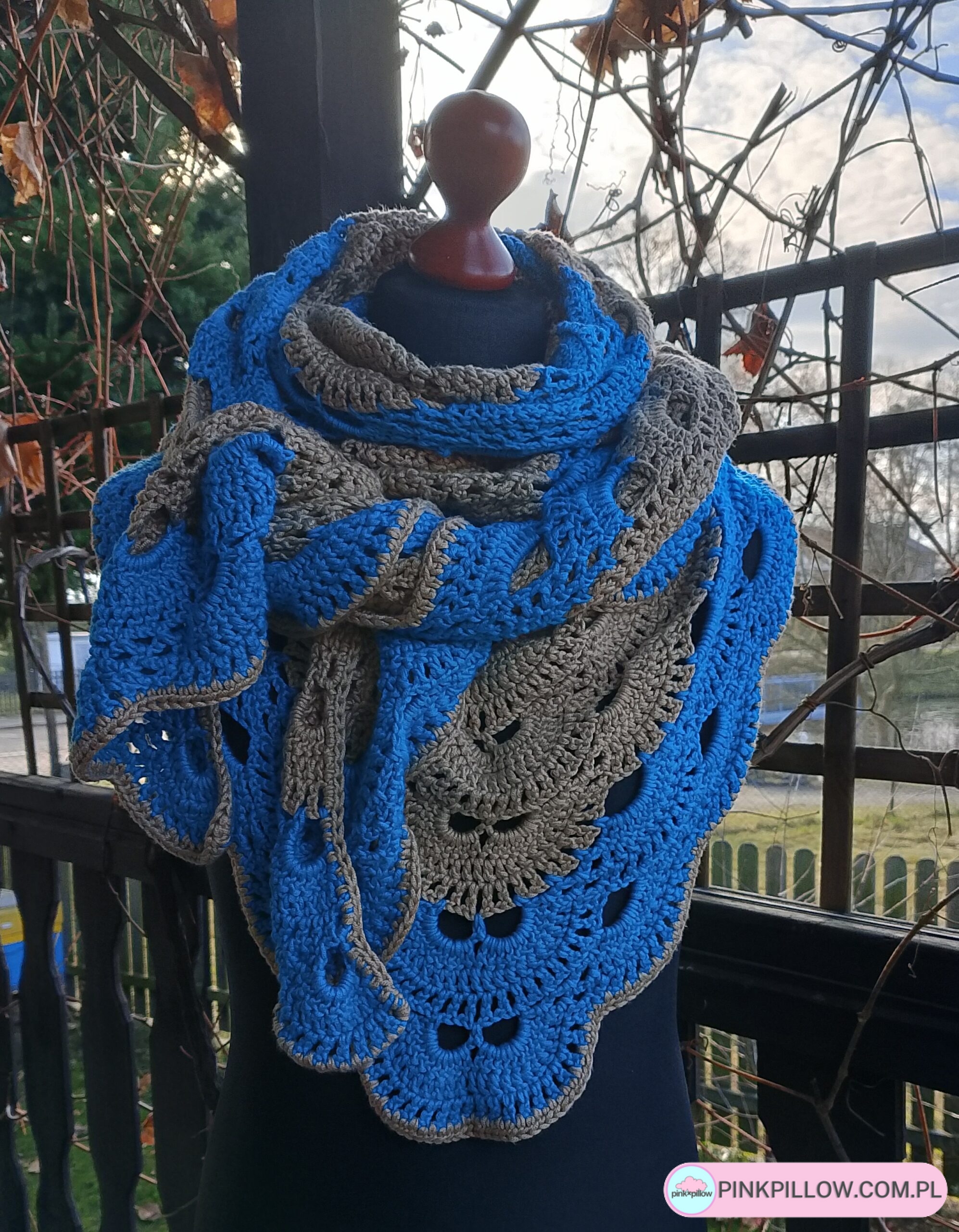 Bardzo Duża Chusta damska - Kolor Karmelowo-Niebieska - obrazek 2