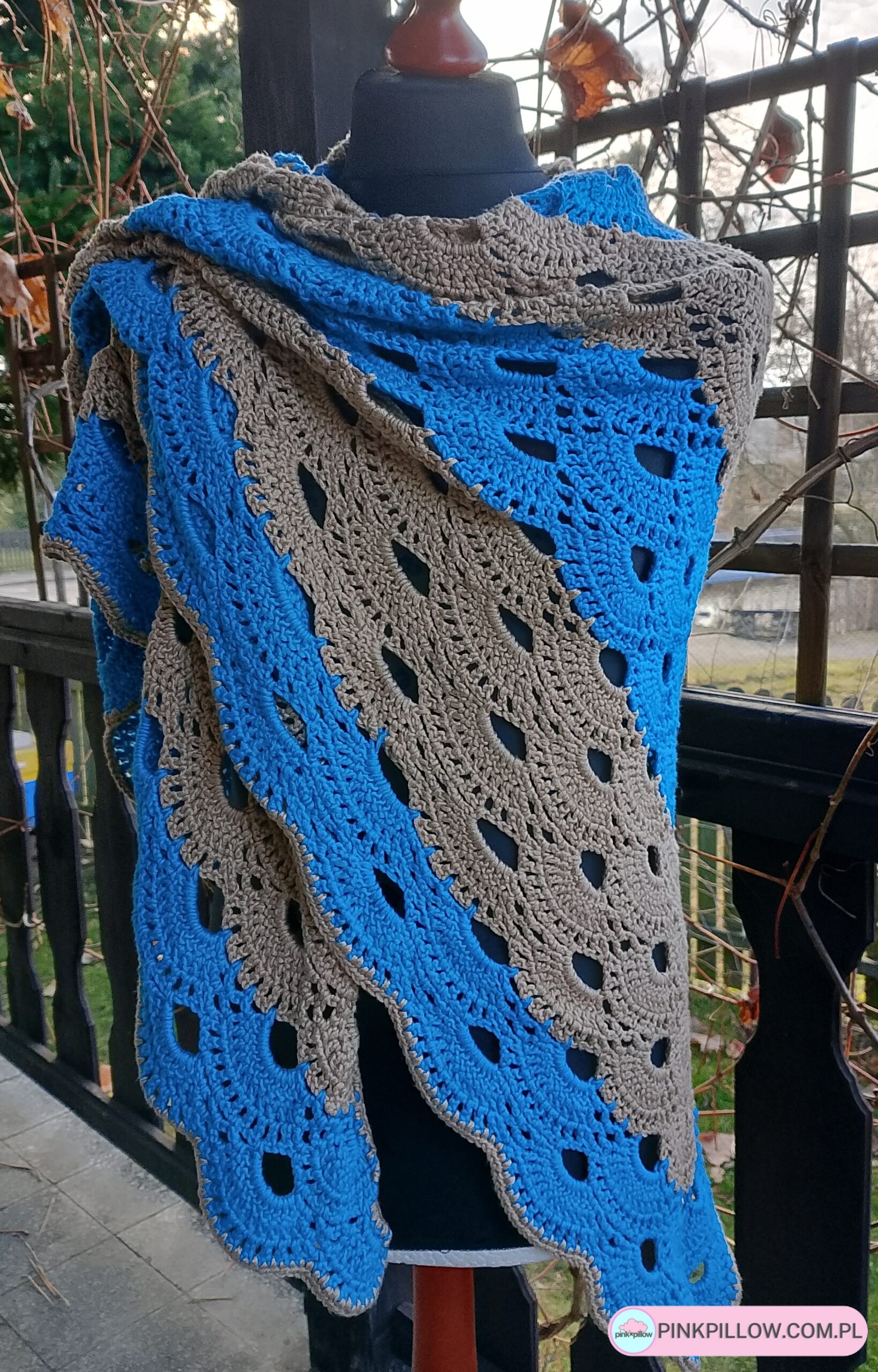 Bardzo Duża Chusta damska - Kolor Karmelowo-Niebieska