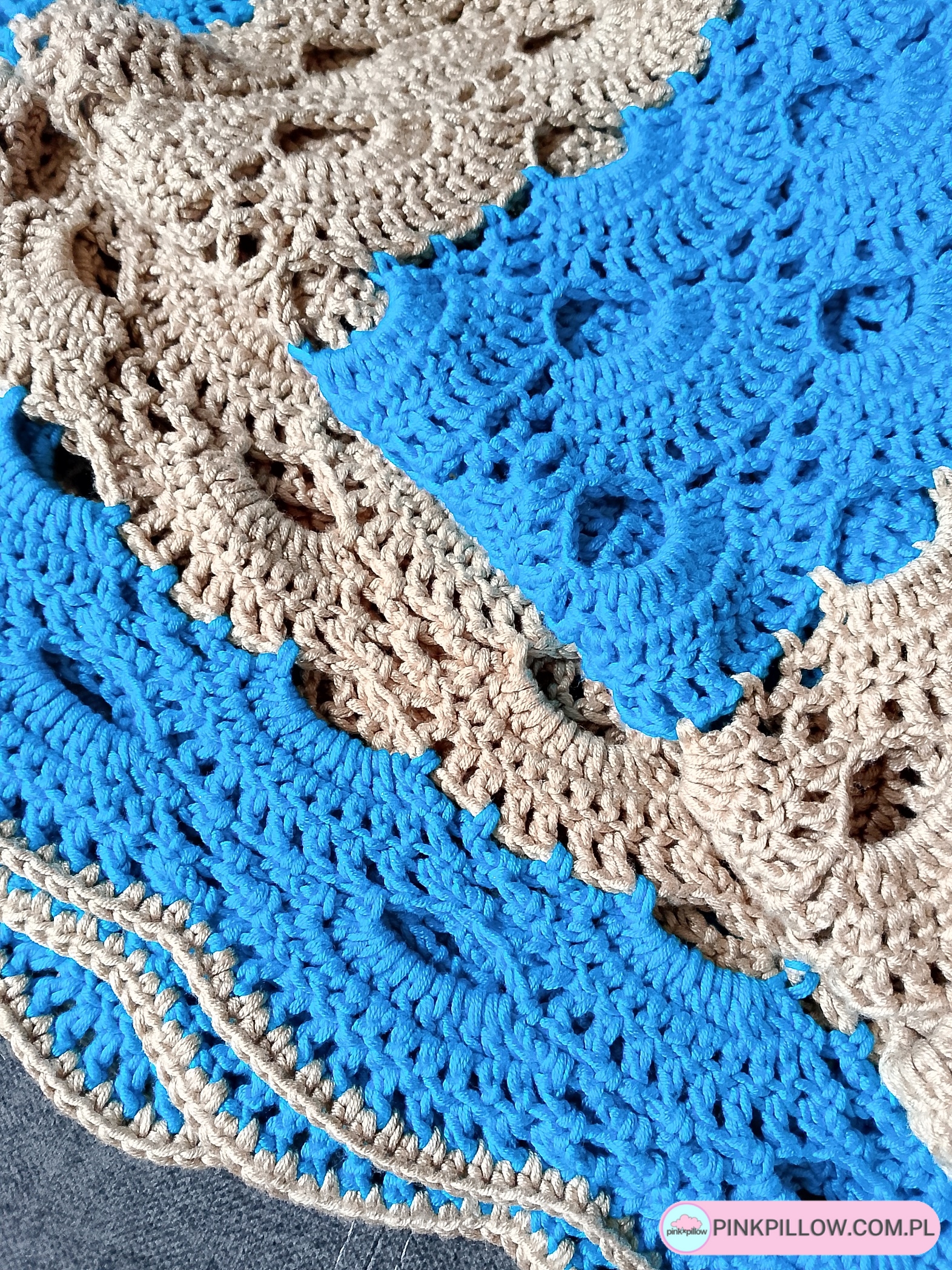 Bardzo Duża Chusta damska - Kolor Karmelowo-Niebieska - obrazek 3