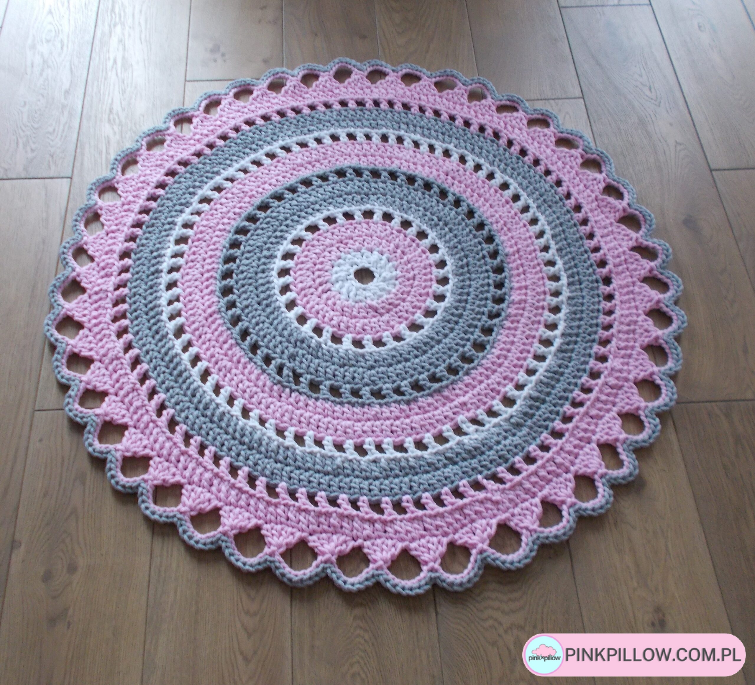 Dywan do Pokoju Dziewczynki Trzy Kolory - Średnica 110 cm - Różowy, Szary i Biały