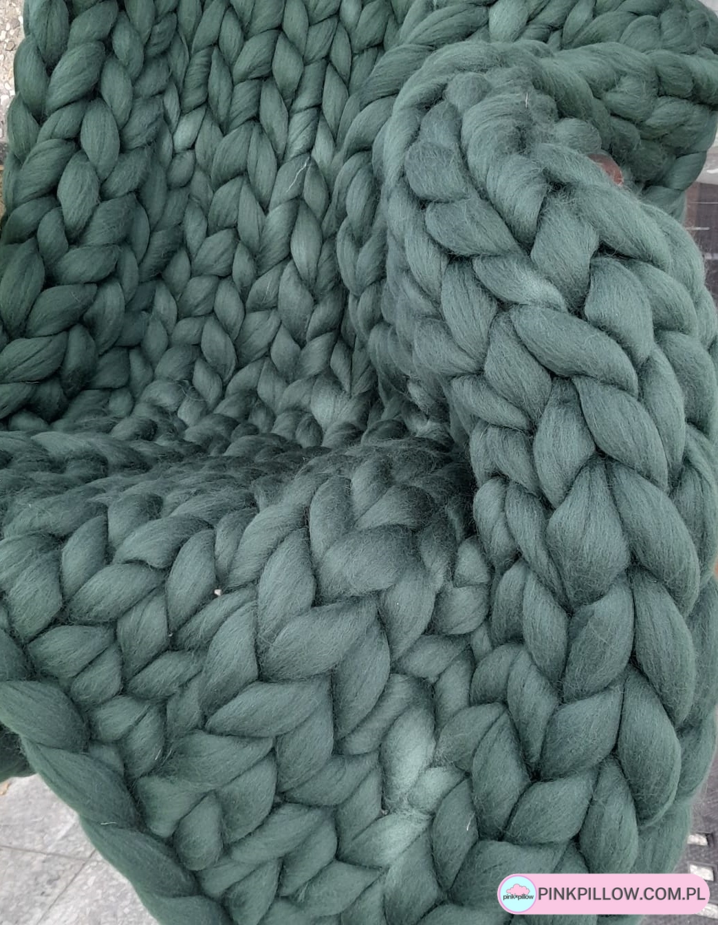 Koc Pleciony Czesankowy - Kolor Zieleń butelkowa - Wymiary 120x180 cm - obrazek 3