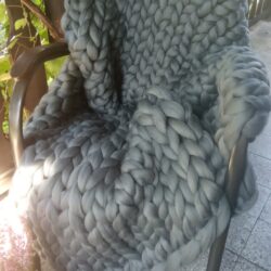 Koc Pleciony Czesankowy - Kolor Szary - Wymiary 120x180 cm