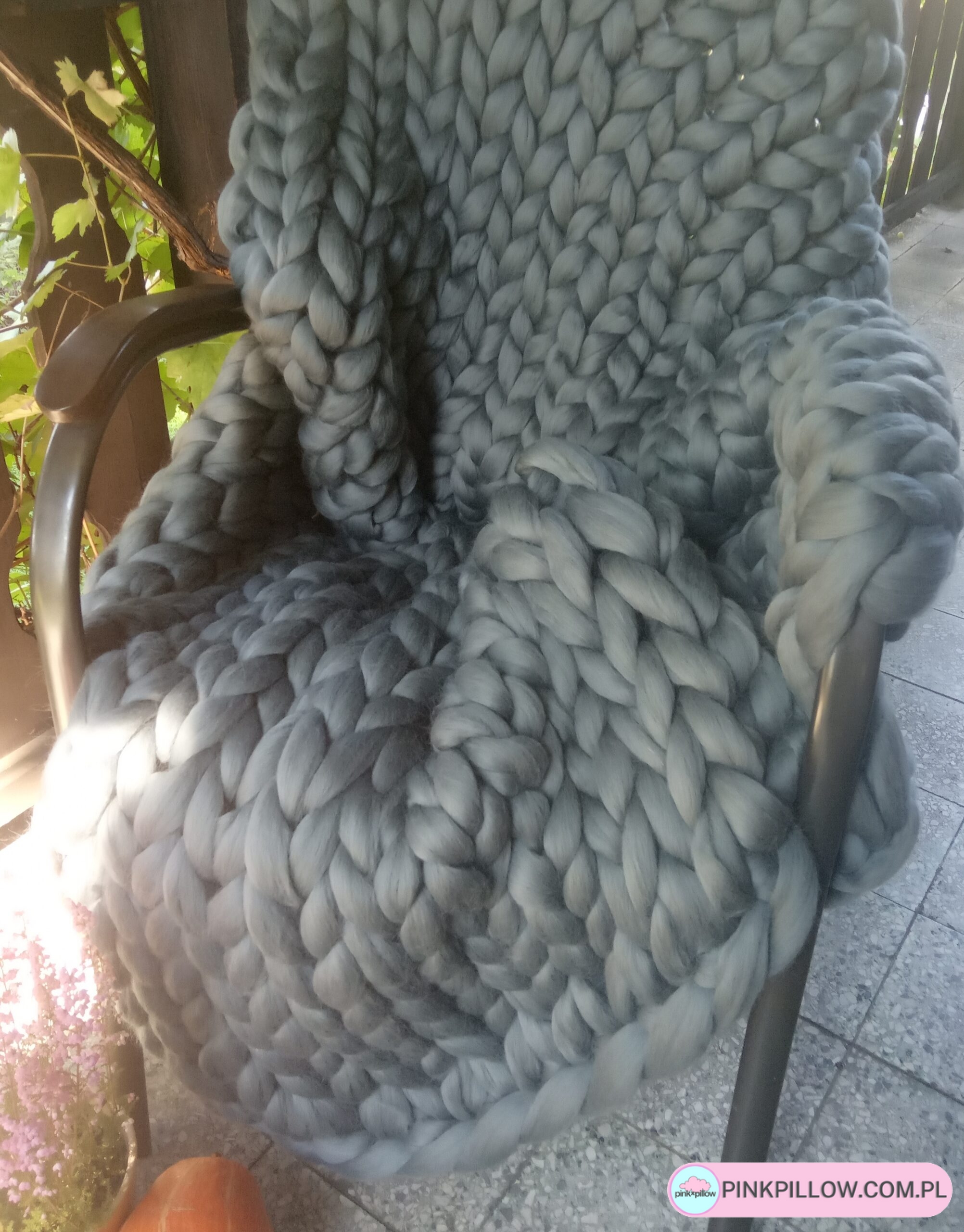 Koc Pleciony Czesankowy - Kolor Szary - Wymiary 120x180 cm