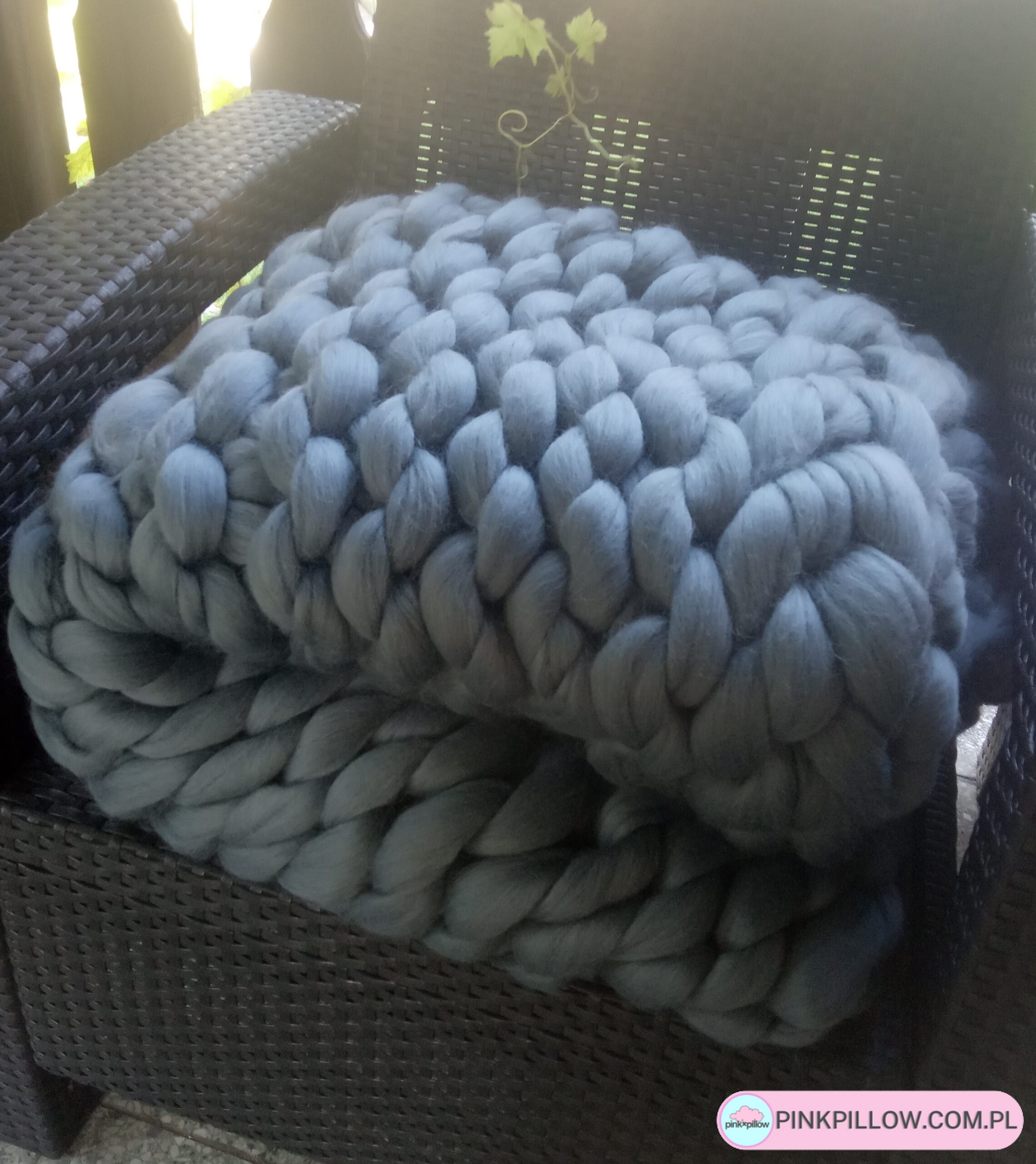 Koc Pleciony Czesankowy - Kolor Szary - Wymiary 120x180 cm - obrazek 2