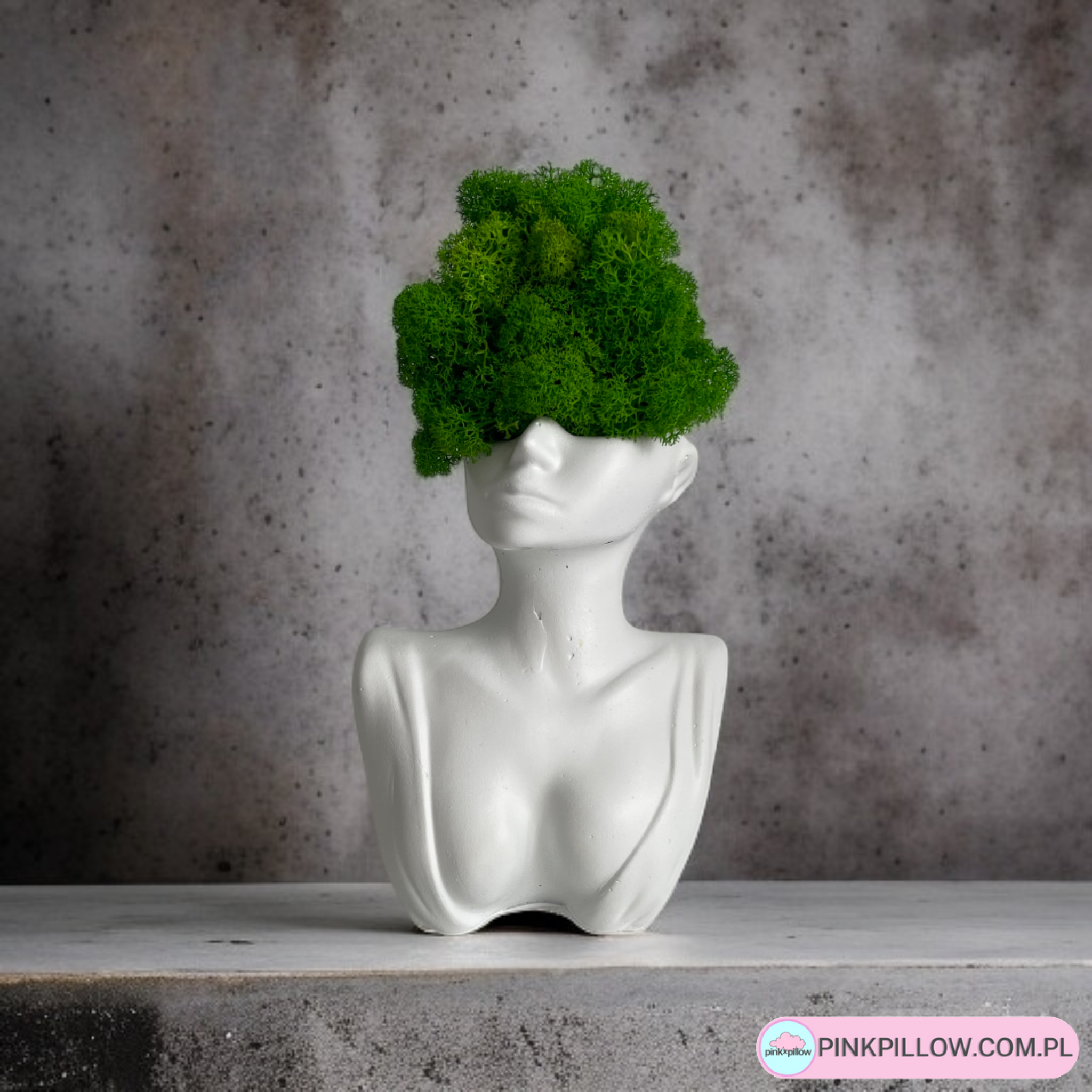 Doniczka Głowa Kobiety z mchem - Kolor Biały