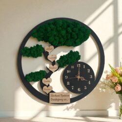 Zegar ścienny z Mchem Chrobotkiem - Średnica 40 cm