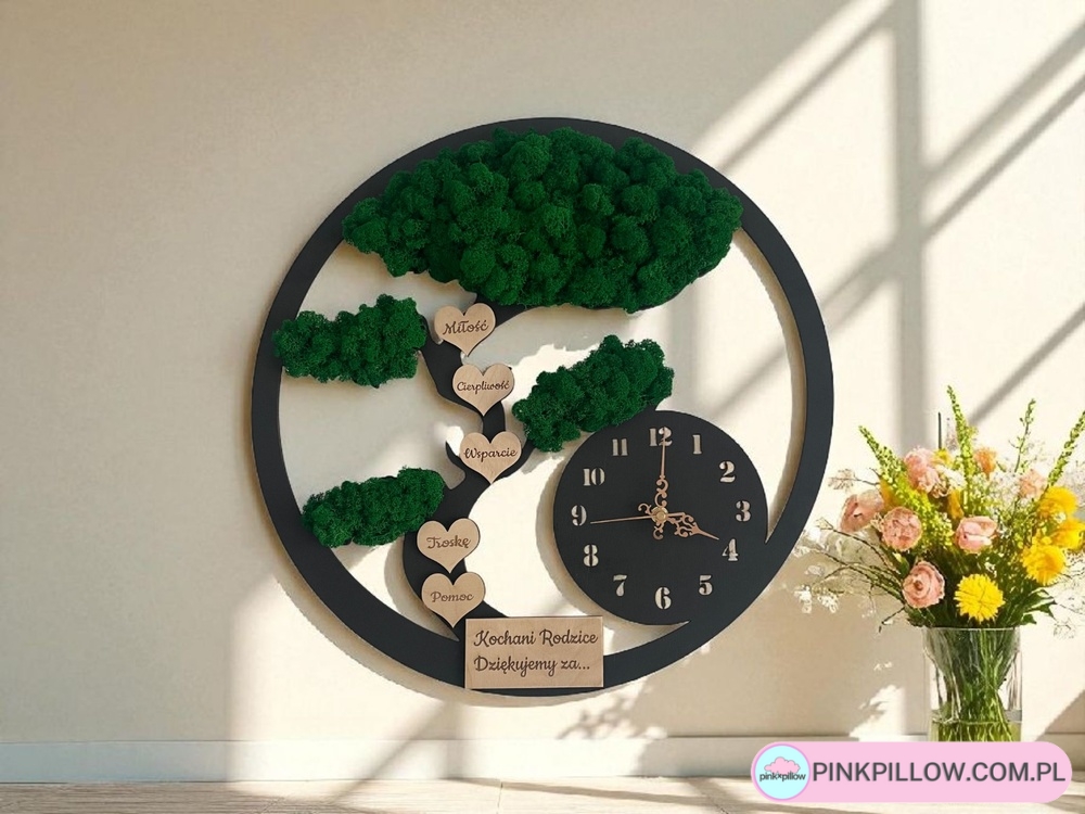 Zegar ścienny z Mchem Chrobotkiem - Średnica 40 cm