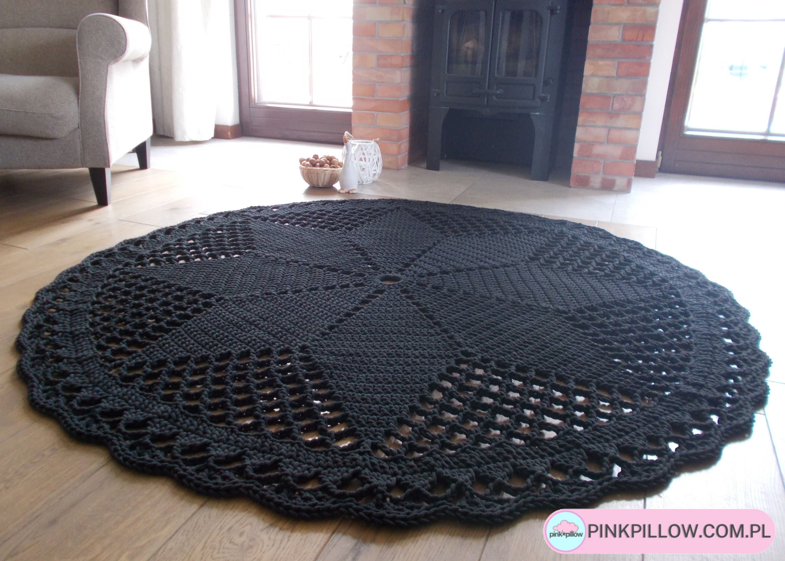 Duży szydełkowy Dywan "Dace Black" 180 cm