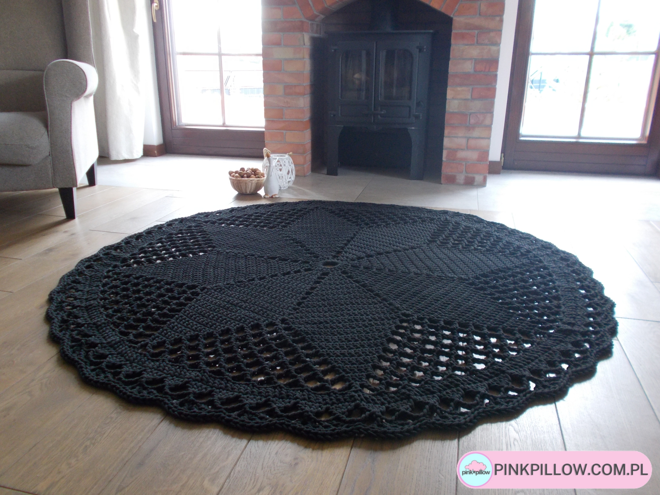 Duży Czarny Dywan "Dace Black" - Średnica 180 cm