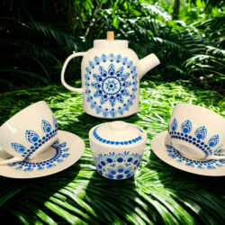 Zestaw do Herbaty z Dzbankiem i Cukiernicą - Wzór Niebieska Mandala