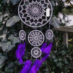 Łapacz snów z Piórkami 5 elementów - Długość 55 cm - Kolor Fioletowy