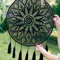 Ozdobna rozeta - Dekoracja Boho - Długość 70 cm - Kolor Czarny