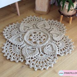 Dywan Szydełkowy ze Sznurka 95 cm - Kolory Beżowo-Złoty