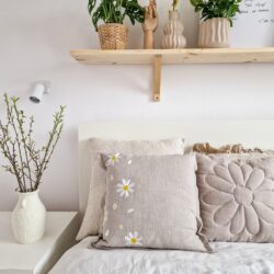 Lniana Poduszka Stokrotki i Margaretki - Wymiar 40x40 cm