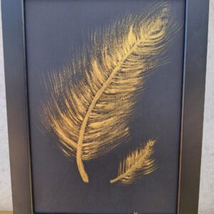 Obraz akrylem "Pióra gold" - Format A4 + Ramka
