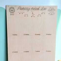 Tablica na Roczek z metryczką i miejscem na zdjęcia - Wzór Safari