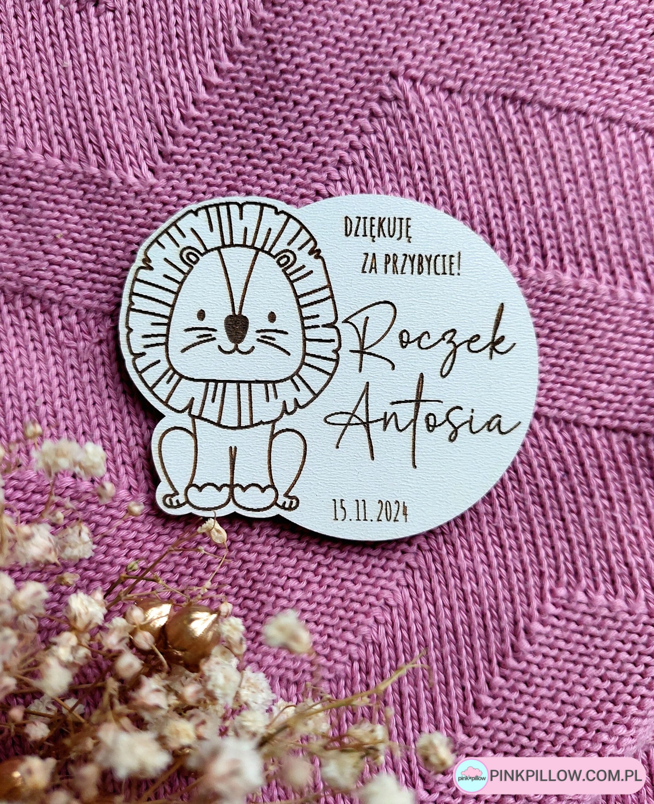 Podziękowania dla gości na Roczek, Urodziny, Chrzest - Wzór Lew safari