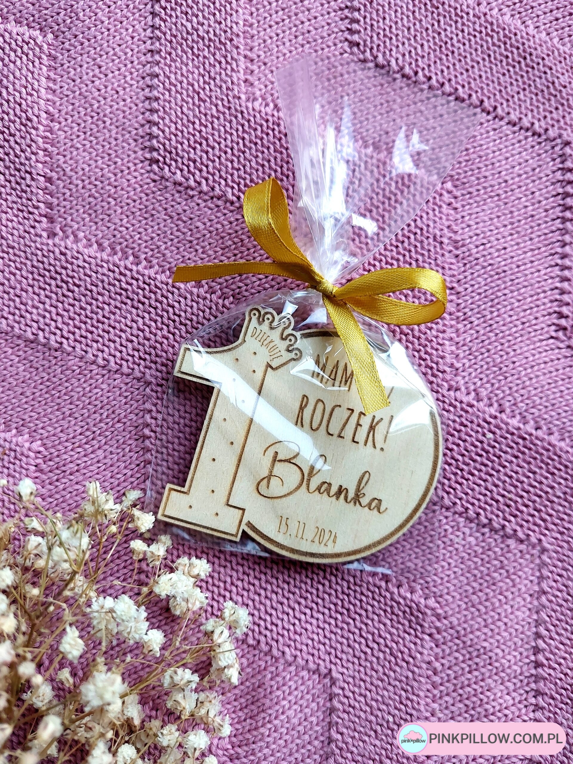 Podziękowania dla gości na Roczek, Urodziny, Chrzest - Wzór Jedynka z koroną