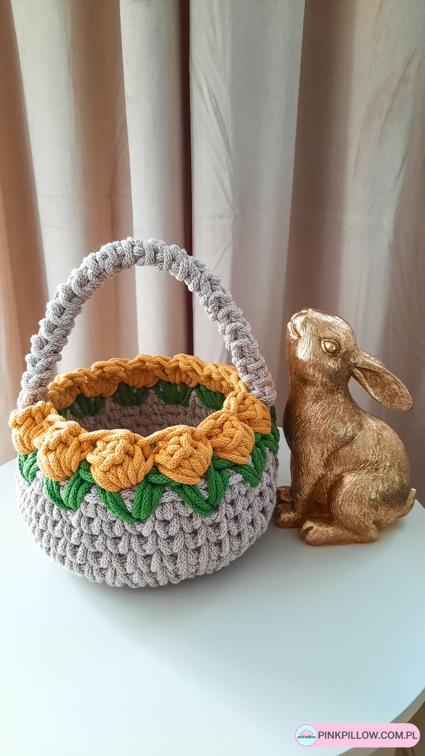 Wielkanocny Koszyk Szydełkowy ze sznurka - Usztywniany