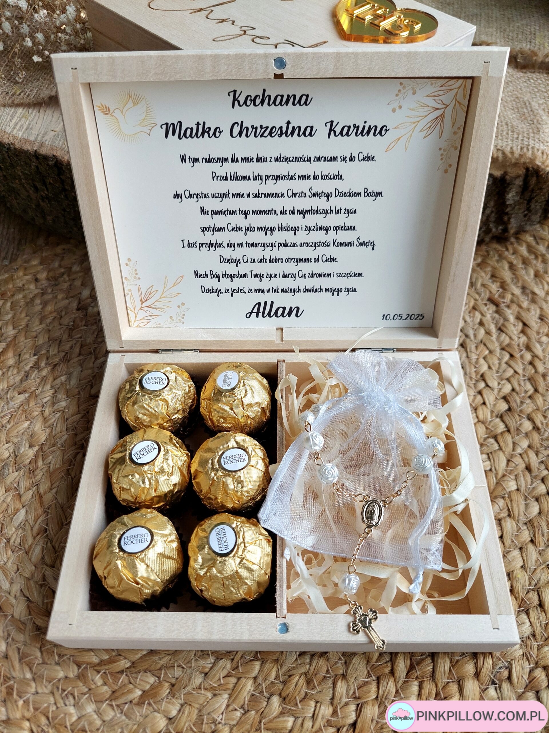 Podziękowanie Dla Rodziców Chrzestnych/Dziadków z różańcem