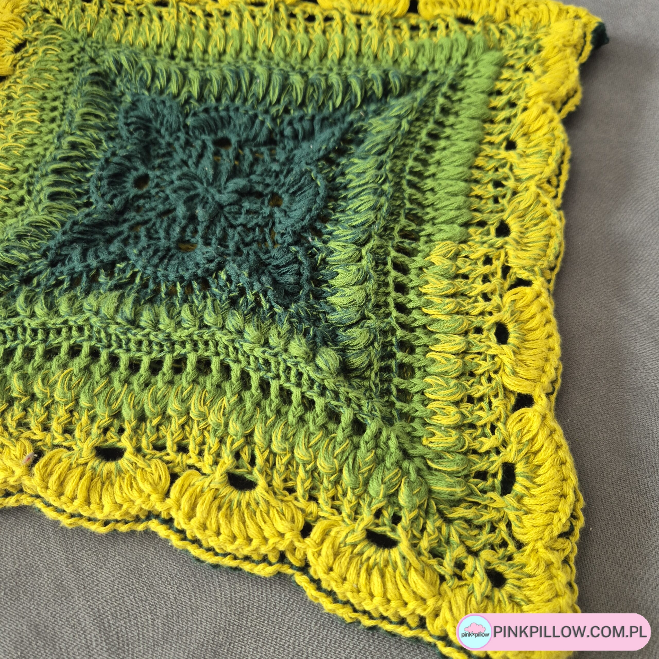 Szydełkowa Poszewka Ombre Zielono-Żółta