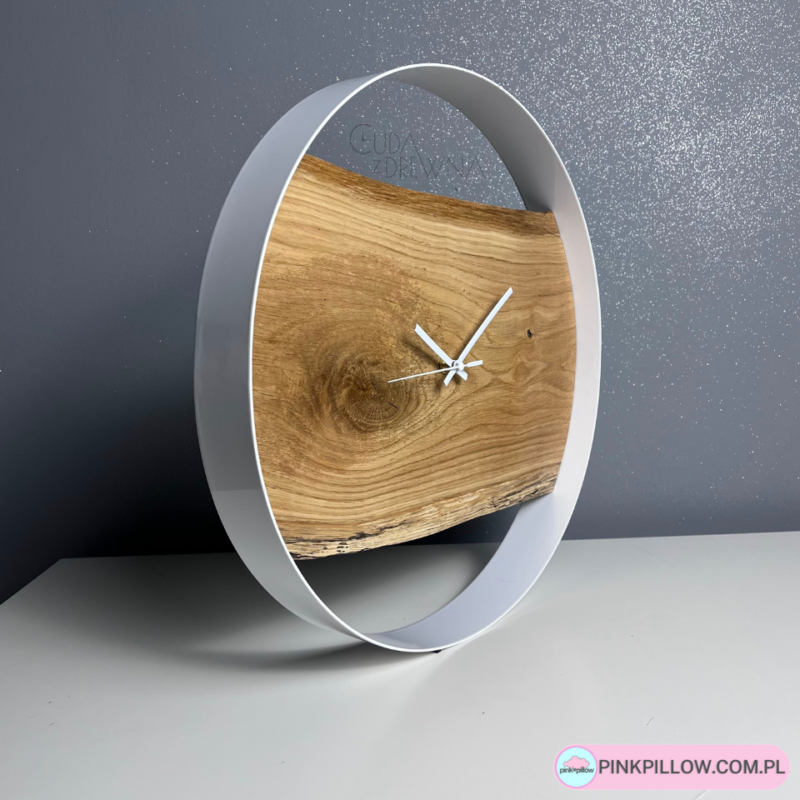 Drewniany zegar w nowoczesnej Białej obręczy – Średnica 40 cm - Bok