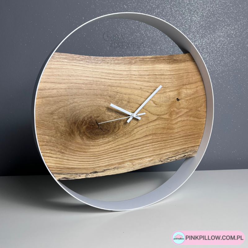 Drewniany zegar w nowoczesnej Białej obręczy – Średnica 40 cm