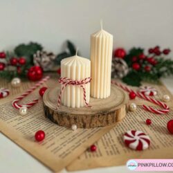 Świece Cylindryczne Ryflowane - Zestaw - Różne Kolory