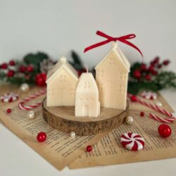 Świąteczne świeczki Domki - Zestaw 3 szt. - Różne Kolory