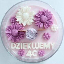 Świeca sojowa dla Nauczyciela z napisem - Fioletowo-Białe Kwiaty