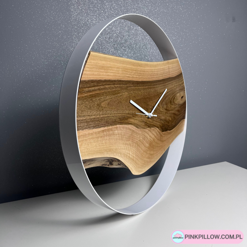 Biały zegar w nowoczesnej obręczy – Średnica 50 cm – Bok