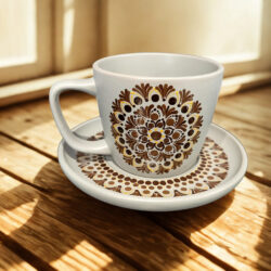 Filiżanka na Kawę z Podstawkiem - Mandala w odcieniach Brązu