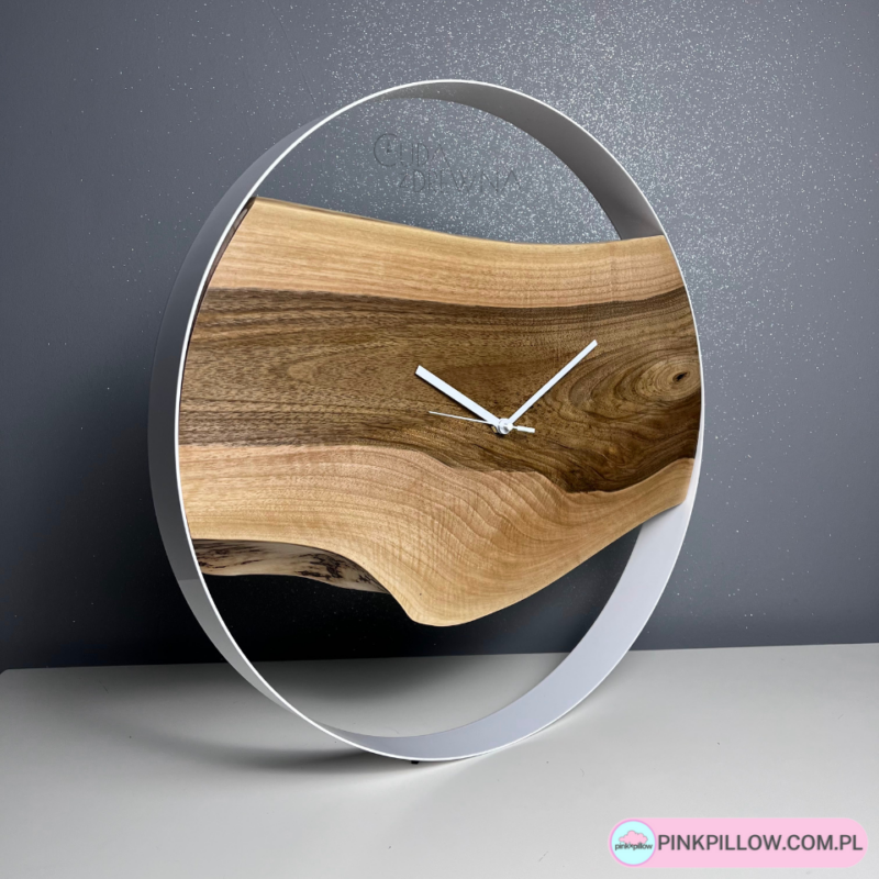 Biały zegar w nowoczesnej obręczy – Średnica 50 cm