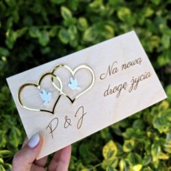 Drewniane Pudełko na pieniądze ślubne z Grawerem