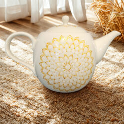 Imbryczek Ceramiczny z Mandalą Ręcznie malowany - Kolor Biały w Złota Mandalę