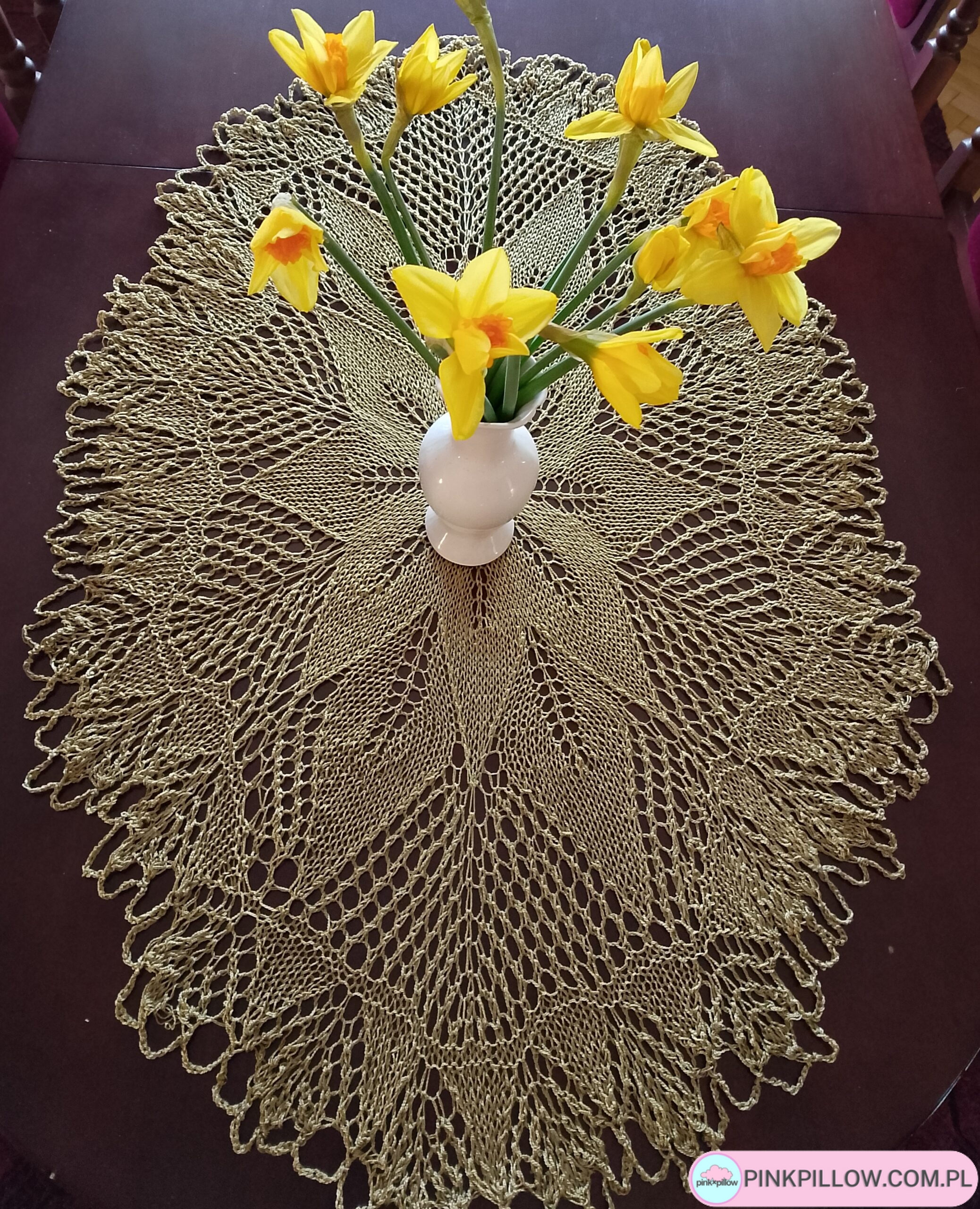 Owalny obrus na drutach - Kolor Stare Złoto - obrazek 2