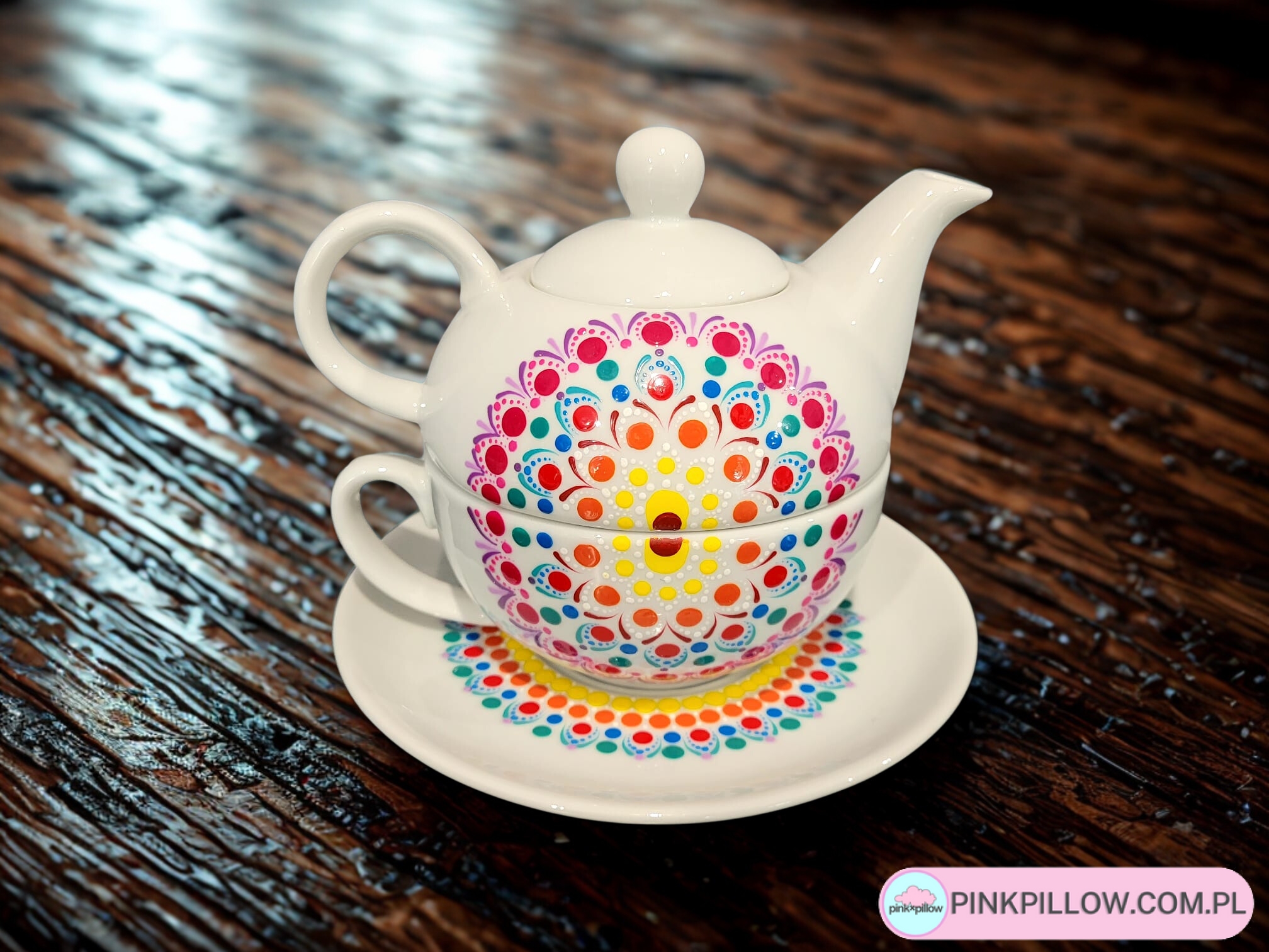 Czajniczek z Filiżanką - Wzór Mandala - Komplet