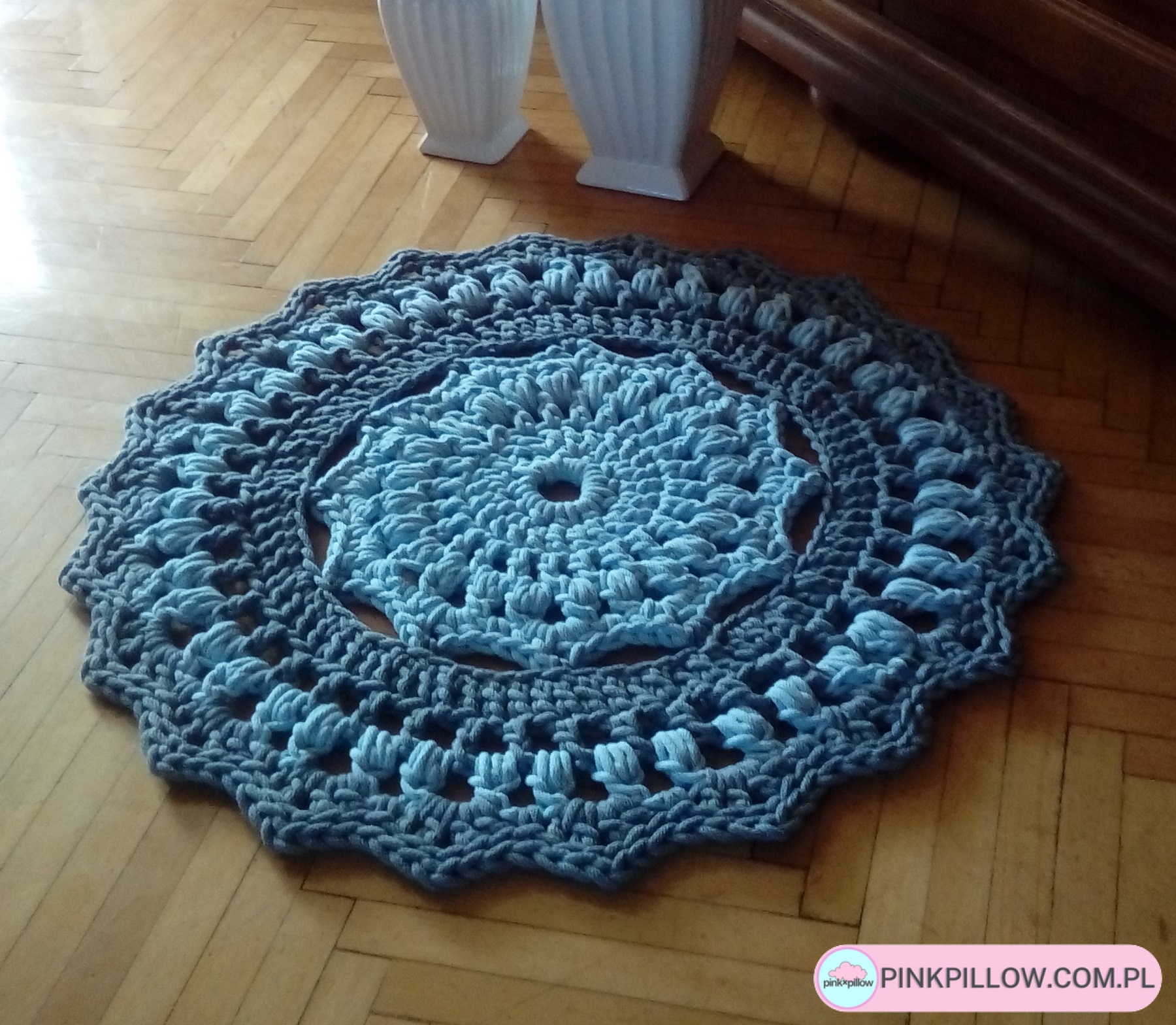 Dywan Mandalay szydełkowy okrągły 70 cm w kolorze Szaro-niebieskim