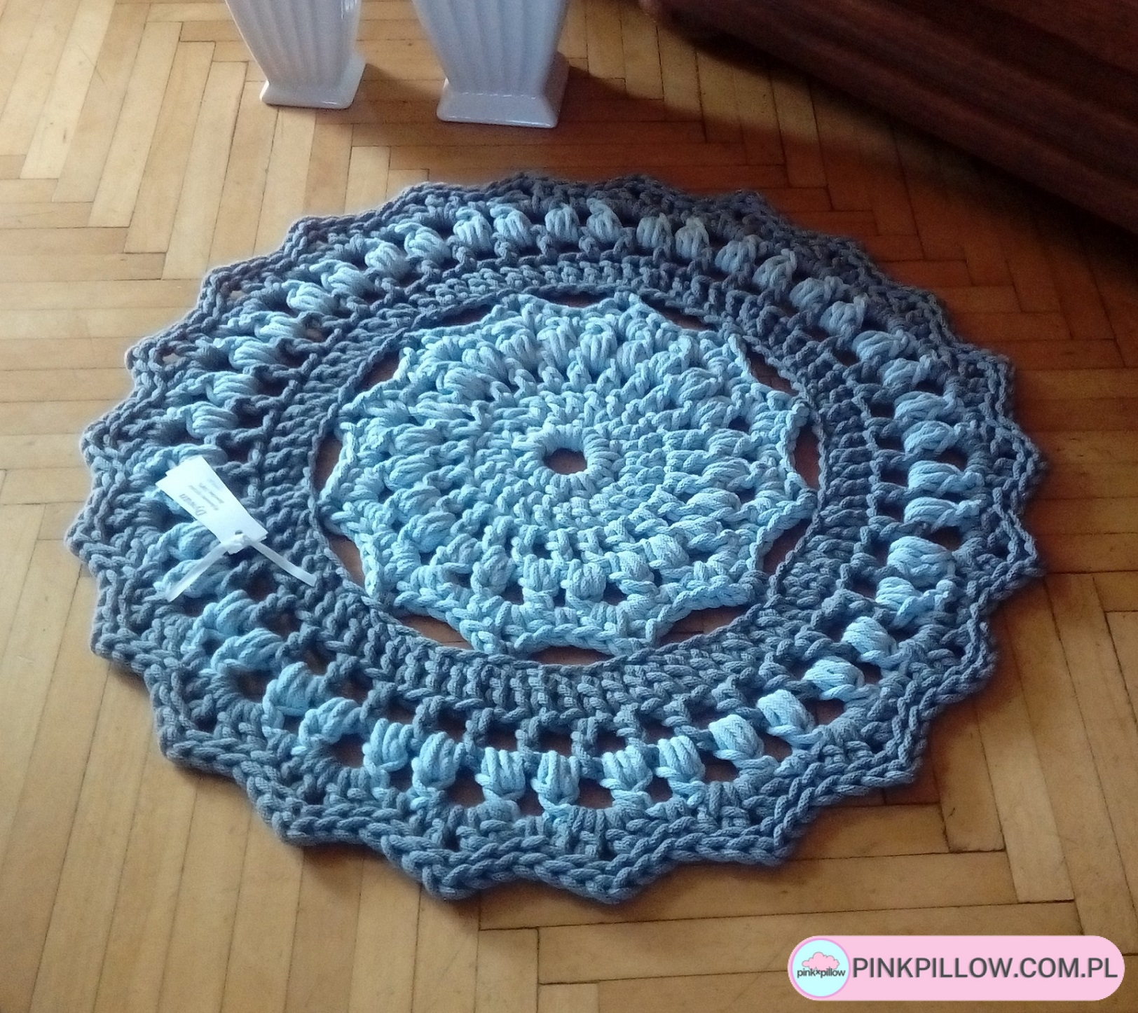 Dywan Bawełniany okrągły "Mandalay" - Kolor Szaro-Niebieski