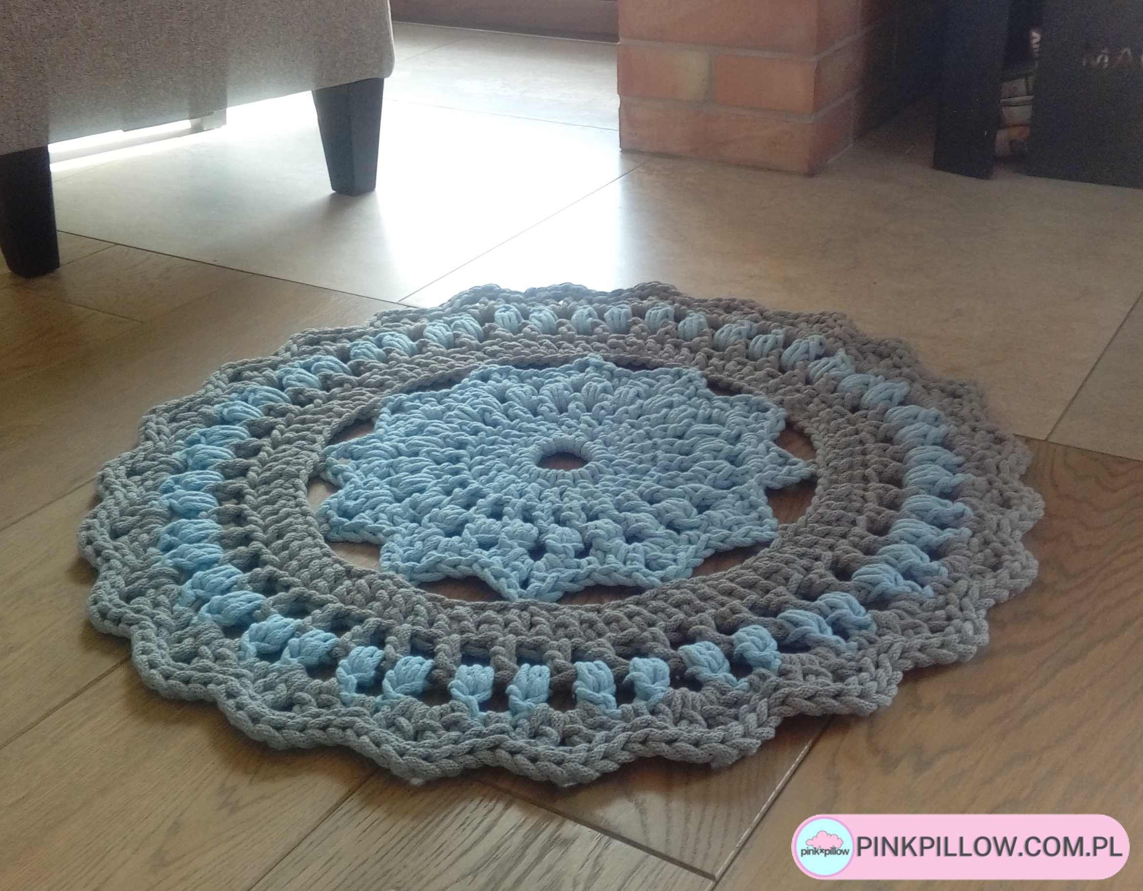 Dywanik okrągły "Mandalay" - Kolor Szaro-Błękitny