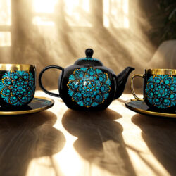 Dzbanek z Kubkami 2 szt. - Wzór Turkusowa Mandala