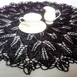 Obrus Koronkowy na drutach Czarny 85 cm