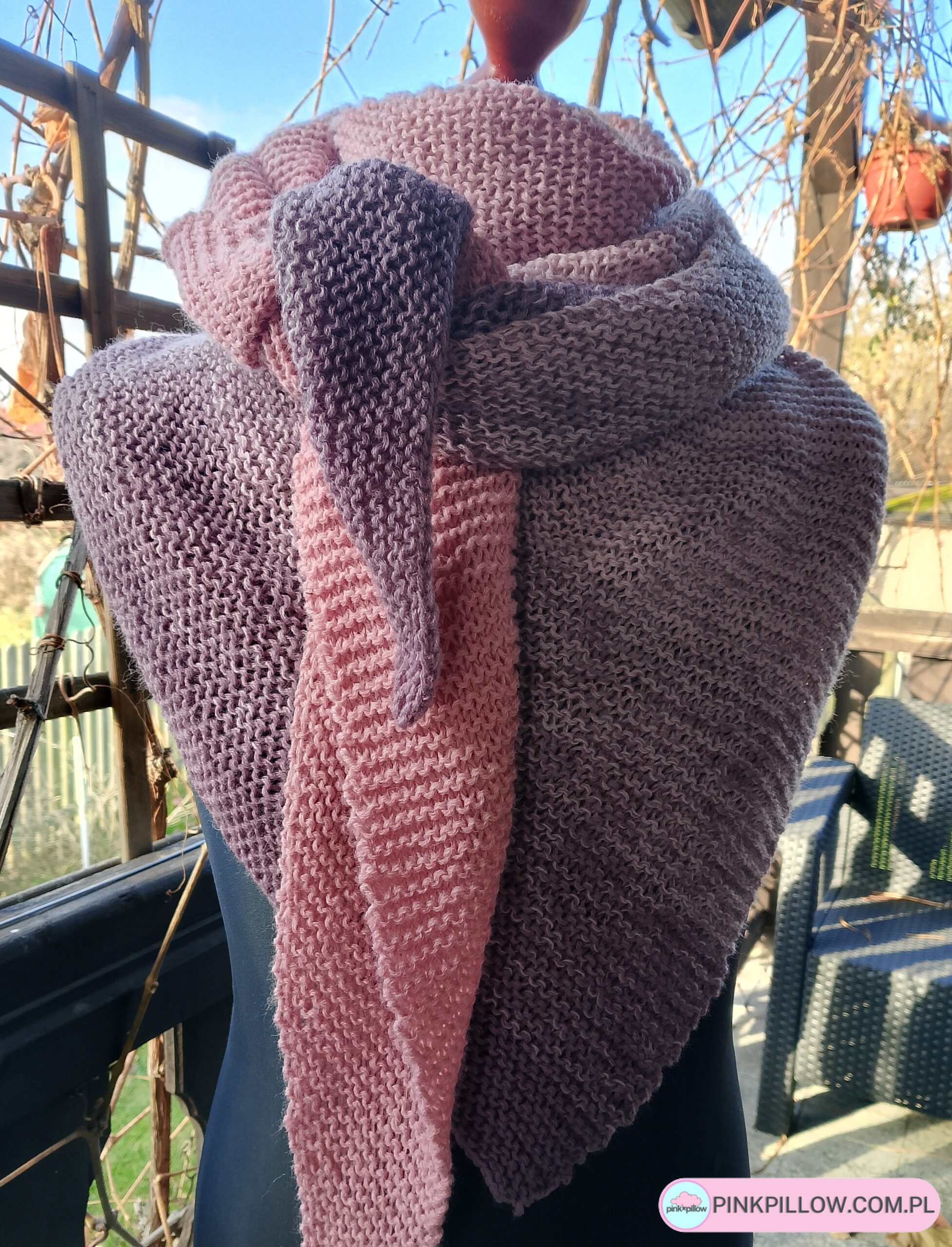 Duża Chusta z wełny merino - Kolor cieniowane Róże i Szarości