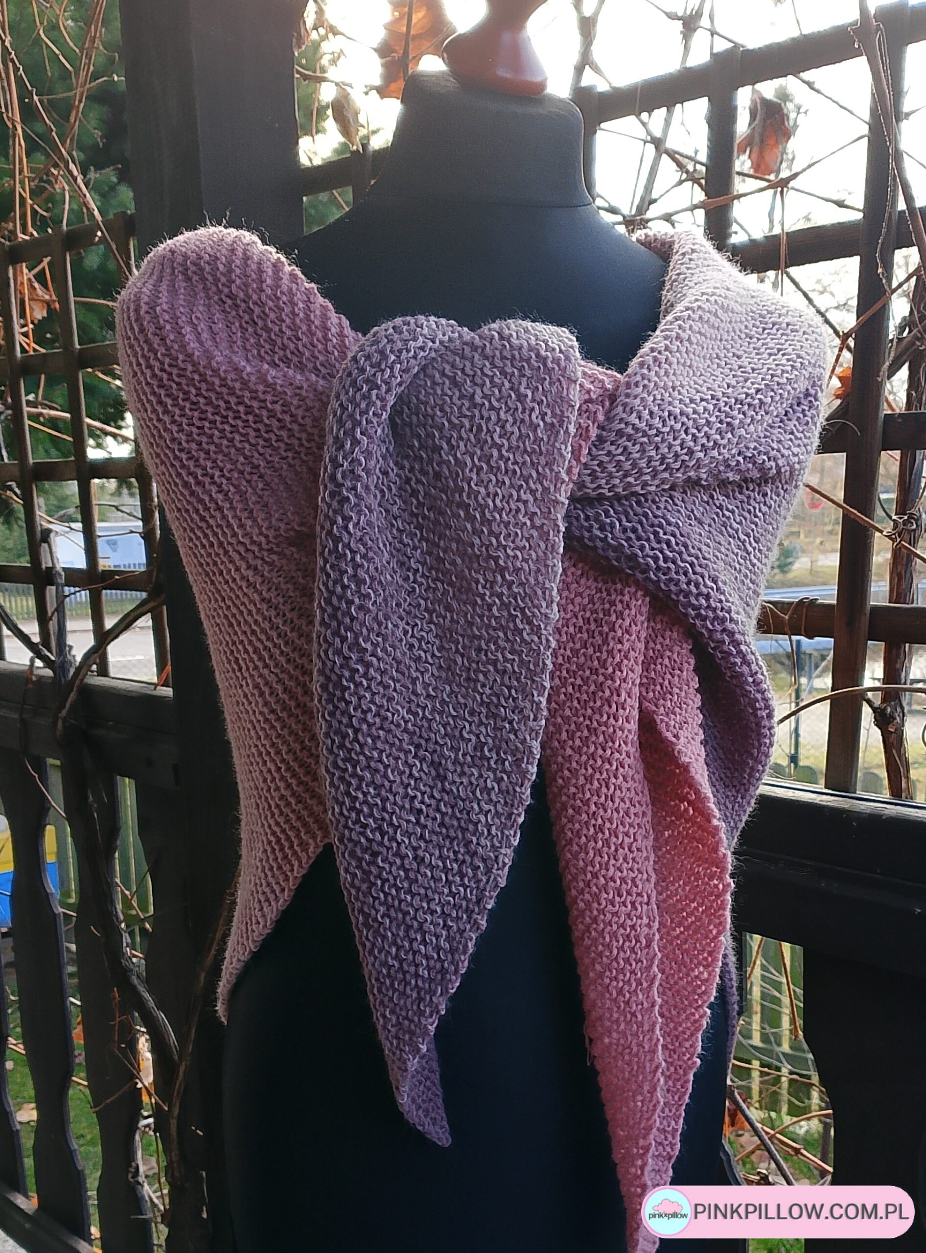 Duża Chusta z wełny merino - Kolor cieniowane Róże i Szarości - obrazek 2